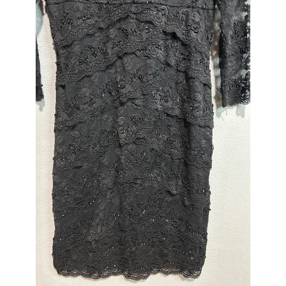 Marina Petite Black‎ Lace Beaded V Neck Sheath Dress Size 8P Party Evening - Picture 3 of 9